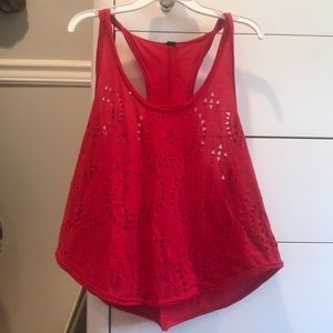 Red tank top with cutout detail on front